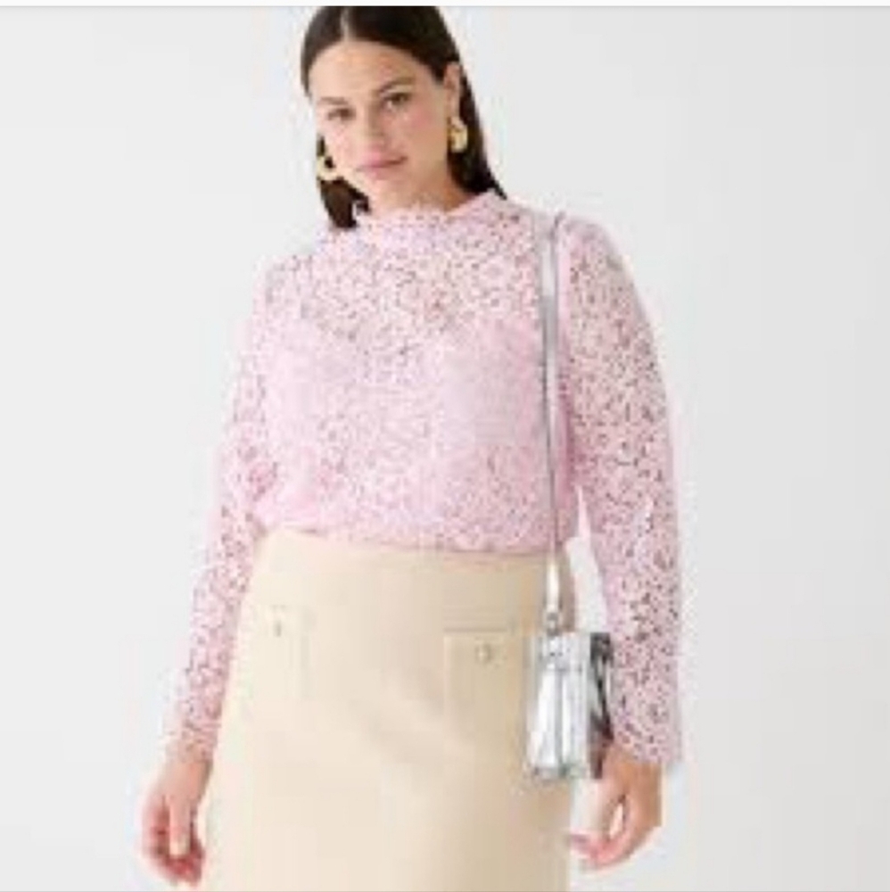 J.Crew Mock Neck Scallop Lace Career Outing Top sz 18 pink